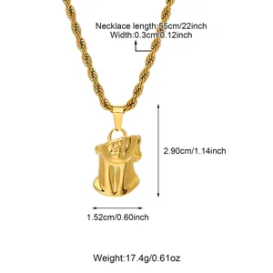 Men's 18K gold plated stainless steel rope chain necklace with unique pendant 55cm