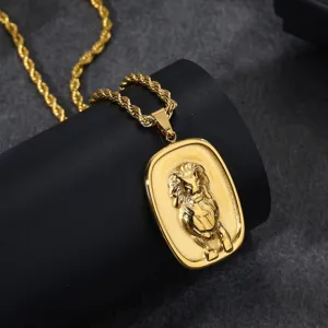 Men's 18k gold plated stainless steel lion pendant necklace stylish retro jewelry gift