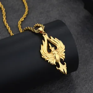 Gold Phoenix pendant necklace for men stylish 18k gold plated stainless steel item