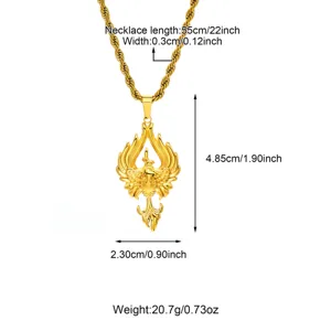 Men gold phoenix pendant necklace stainless steel 18k gold plated rope chain jewelry