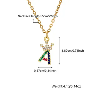 Collana con Ciondolo Lettera A Corona Zirconia Oro Gioiello Catena 55cm Peso 4,1g