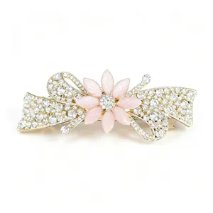 Elegant rhinestone spring hair clip with pink flower alloy design for women daily wear main view