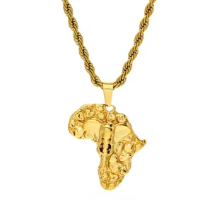 Men gold stainless steel Africa map pendant necklace with thick rope chain fashion jewelry