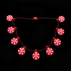 Christmas LED Glowing Necklace Multi Bulb Candy Shape Red White Stripe Peppermint Pendant Light Up Party Decor Gift