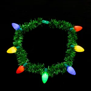 Weihnachts-Leuchtlametta-Halskette mit 7 bunten Glühbirnen, ideales Party-Accessoire.