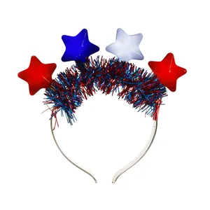 LED leuchtender Stern Haarreif mit rot weiss blau Lametta patriotischer Haarschmuck