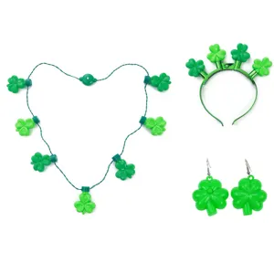 St Patrick's Day light up green shamrock necklace headband earrings holiday party costume set