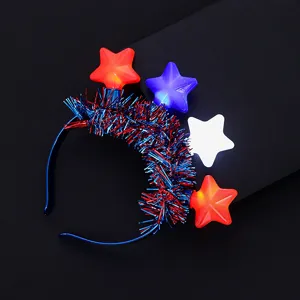 LED leuchtendes Stern Stirnband mit rot blauem Lametta fuer Feiertag Party Dekorationen.