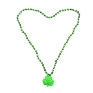 Green shamrock LED glowing beaded necklace, perfect St. Patrick's Day festival party jewelry.