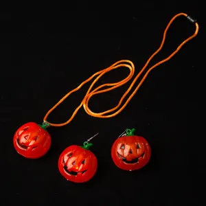 Halloween LED glowing pumpkin necklace earrings set festive costume party glowing jewelry gift