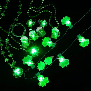 St. Patrick's Tag LED Licht Kleeblatt Halsketten Ohrringe Party Beleuchtung Set