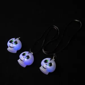 Halloween glowing skull necklace LED light spooky party jewelry pendant accessory.