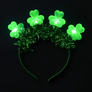 Serre-tete lumineux LED vert trefle de la Saint-Patrick pour accessoire de fete.