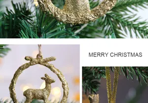 Or paillette Noël cerf couronne suspension pour décoration d'arbre et fête de fin d'année.
