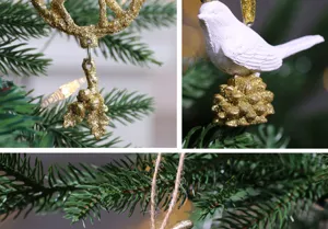 Décoration suspendue de sapin de Noël pomme de pin oiseau pailleté pour fête de maison.