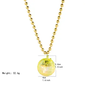 Gedetailleerd overzicht van een oplichtende discobal hanger ketting met afmetingen.