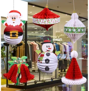 Set di decorazioni sospese a nido d'ape di Natale, Babbo Natale e pupazzo di neve per festa.