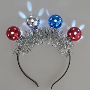 LED light up headband with tinsel and shiny disco balls, perfect for party and holiday events.