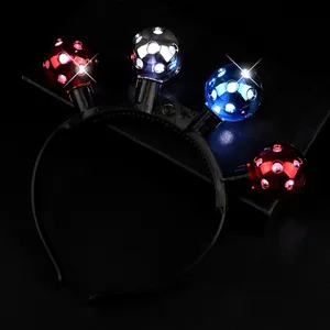 Close-up detail of the LED glowing disco ball headband, featuring bright flashing lights for party.