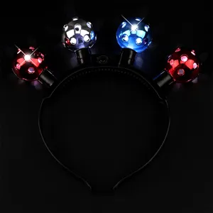 Detailed view of the LED light-up disco ball headband, featuring glowing party spheres.