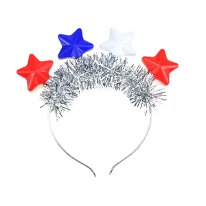LED Sterne Haarreif rot weiss blau Lametta Haarschmuck für Unabhängigkeitstag Party Deko