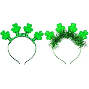 St Patrick's Day LED glowing shamrock headband green clover party hair hoop festive