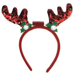Serre-tête bois de cerf paillettes rouges Noël LED lumineux accessoire de fête noel