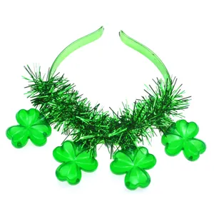 Green shamrock LED headband for St. Patrick's Day party festive hair accessory light up.