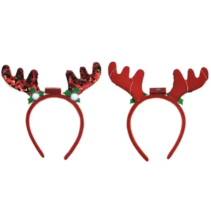 Serre-tête de renne de Noël lumineux LED avec sequins pour la décoration de fête.