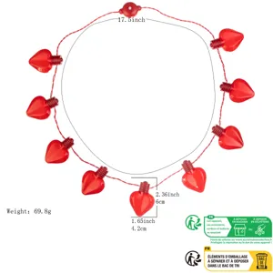 Valentinstag rote Herzen 9 LED blinkende Lichterkette Halskette mit Maßen und Gewicht.