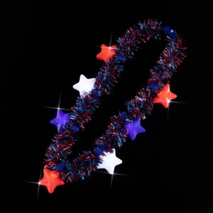 LED leuchtende Stern Lametta Kette rot weiss blau patriotisches Partyzubehoer fuer Feiern
