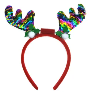 Serre-tête Bois de Cerf Paillettes Noël LED Clignotant Fête Accessoire Cheveux Fête