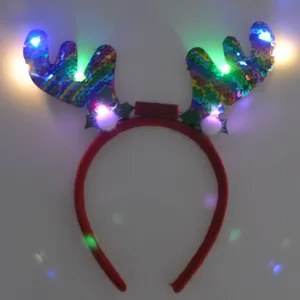 Serre-tête bois de renne à sequins LED accessoire de fête de Noël bandeau lumineux