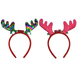 Noël sequins renne bois serre-tête clignotant LED de fête cheveux cerceau détail vue
