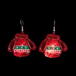 Boucles d'oreilles pull LED de Noël, bijoux de vacances en plastique translucide rouge pour femmes.