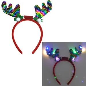 Serre-tête bois de renne à paillettes LED pour fête de Noël accessoire lumineux