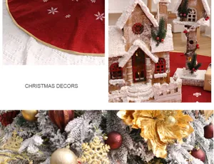 Détail de jupe de sapin de Noël et de maison en bois, décoration de scène de fête.