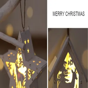 Hölzerner Weihnachtsstern leuchtender Anhänger Hirsch Wand Deko Party Shop Beleuchtung