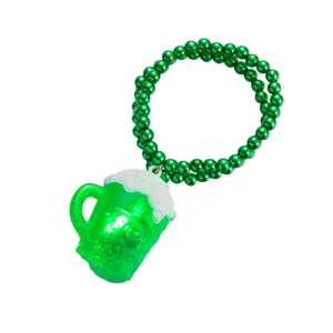 St. Patrick's Day LED light green beer mug necklace detail view party glowing beads.