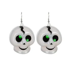 Halloween glowing green eyes skull drop earrings fun festival party jewelry gifts for women
