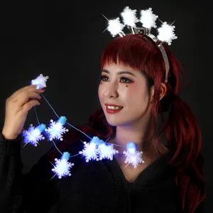 Nahaufnahme Detail der leuchtenden LED Schneeflocken Kette und Haarreif fur Weihnachtsfeier.