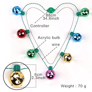 Detailed view of the colorful LED bulb string with dimension measurements and components.