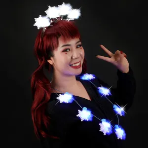 Weihnachtsleuchtender Schneeflocken Haarreif und LED Licht Halskette Set für Party Spielzeug