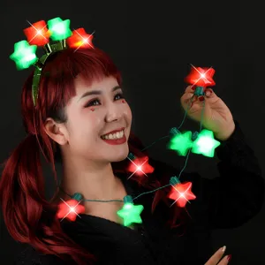 Christmas LED star necklace luminous party props red green glowing pentagram string lights