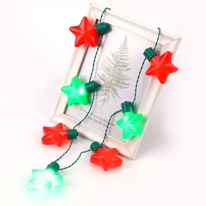 Christmas LED star string lights colorful flashing pentagram glowing necklace party props.