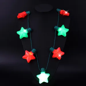 Christmas LED star necklace string light glowing pentagram pendant party concert prop.
