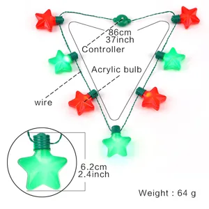 LED star necklace glowing pentagram light string for Christmas party and concert events.