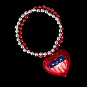 LED Leuchten Amerikanische Flagge Herz Armband Rot Silber Perlen Party Schmuck Neu