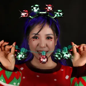 Christmas light up headband and necklace set, flashing LED disco ball holiday party accessories.