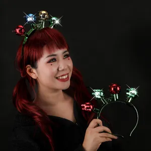 Christmas LED Light Up Disco Ball Headband Flashing Party Hairband With Bells Festive Glowing Headpiece For Xmas Party Props